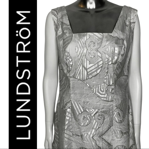 🛍️3/$30 Lundstrom Sleeveless Square Neckline Metallic Silver White Dress Size 12 - Picture 5 of 6